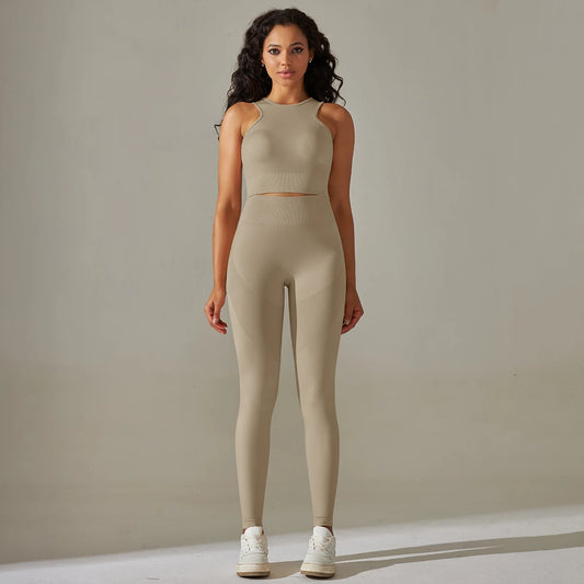 Women Yoga Set Sports Vest Gym High Waist Leggings 2Pcs Suit Seamless Workout Clothes Gymwear Workout Fitness Running Tracksuits