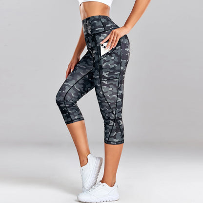 Leopard Print Capris Leggings Women's High Waisted Yoga Pants With Side Pockets Gym Quick Drying Sports Tights Fitness Clothing