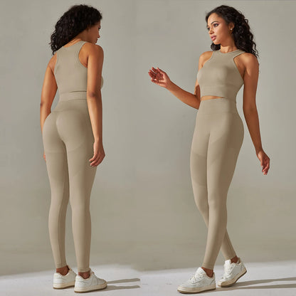 Women Yoga Set Sports Vest Gym High Waist Leggings 2Pcs Suit Seamless Workout Clothes Gymwear Workout Fitness Running Tracksuits