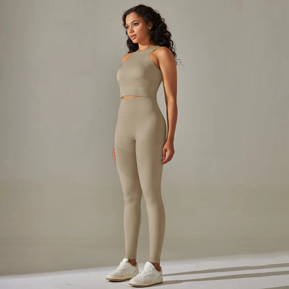 Women Yoga Set Sports Vest Gym High Waist Leggings 2Pcs Suit Seamless Workout Clothes Gymwear Workout Fitness Running Tracksuits