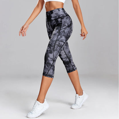Leopard Print Capris Leggings Women's High Waisted Yoga Pants With Side Pockets Gym Quick Drying Sports Tights Fitness Clothing