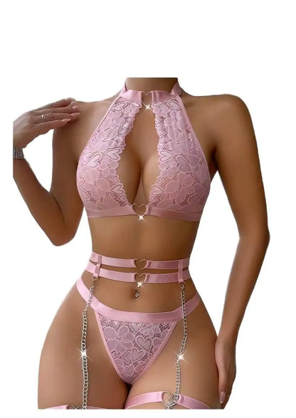 Sexy Lingerie Set Push Up Lace Garter Lingerie Set with Choker Women Intimates Underwire Bra and Thongs Ladies Underwear Set