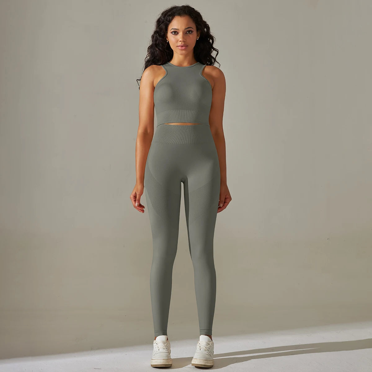 Women Yoga Set Sports Vest Gym High Waist Leggings 2Pcs Suit Seamless Workout Clothes Gymwear Workout Fitness Running Tracksuits