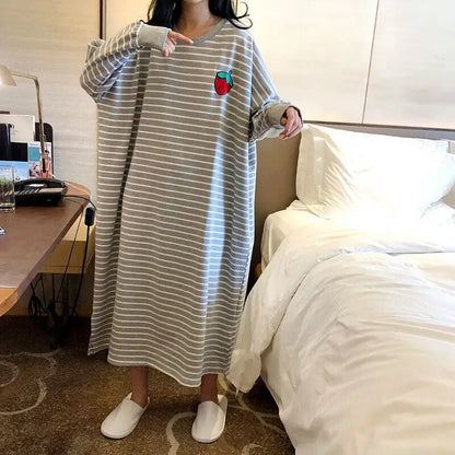 Women's Sleepwear Long Sleeve Midi Nightgown Loose plus Size Striped Home Clothes Spring Summer New Arrival 2023