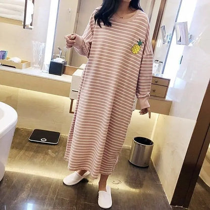 Women's Sleepwear Long Sleeve Midi Nightgown Loose plus Size Striped Home Clothes Spring Summer New Arrival 2023