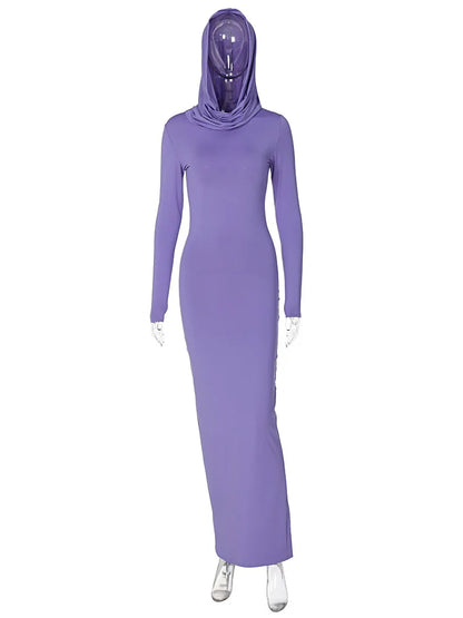 Hooded Long Dress For Women Y2k Clothes Sexy Streetwear Long Sleeve Bodycon Vestidos De Mujer Solid Robe Femme Été Back Split