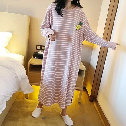 Women's Sleepwear Long Sleeve Midi Nightgown Loose plus Size Striped Home Clothes Spring Summer New Arrival 2023