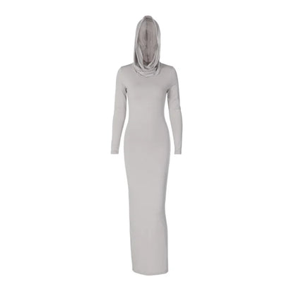 Hooded Long Dress For Women Y2k Clothes Sexy Streetwear Long Sleeve Bodycon Vestidos De Mujer Solid Robe Femme Été Back Split