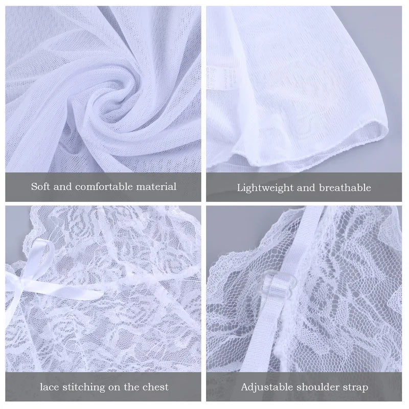 Sexy Sleepwear Women's Nightgowns Dress Through Lace Sexy Lingerie Night Dress Women Underwear Party Nightie