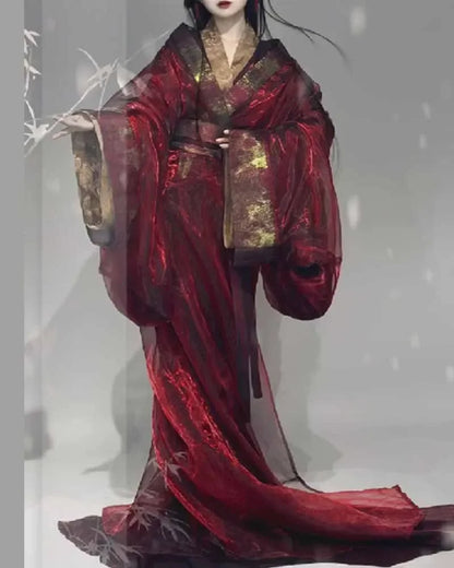 Women's Chinese Traditional Hanfu Female Outerwear Set Costume War Robe Colorful Gauze Outerwear Satin Gown Cosplay Dress