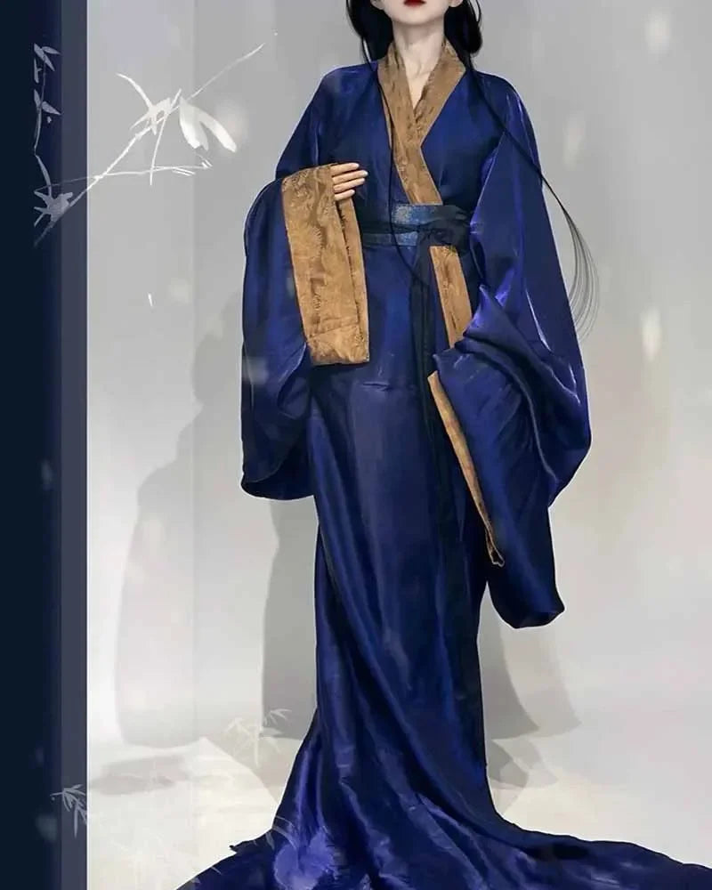 Women's Chinese Traditional Hanfu Female Outerwear Set Costume War Robe Colorful Gauze Outerwear Satin Gown Cosplay Dress