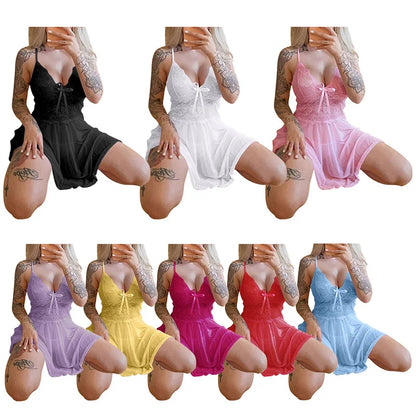 Sexy Sleepwear Women's Nightgowns Dress Through Lace Sexy Lingerie Night Dress Women Underwear Party Nightie