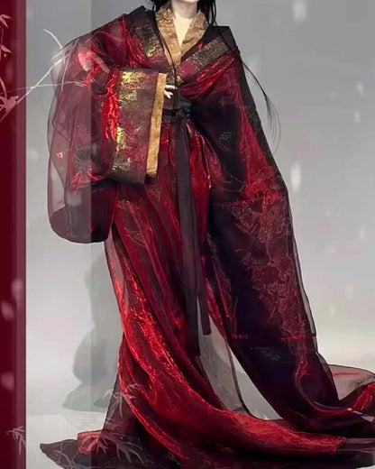 Women's Chinese Traditional Hanfu Female Outerwear Set Costume War Robe Colorful Gauze Outerwear Satin Gown Cosplay Dress