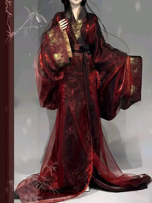 Women's Chinese Traditional Hanfu Female Outerwear Set Costume War Robe Colorful Gauze Outerwear Satin Gown Cosplay Dress