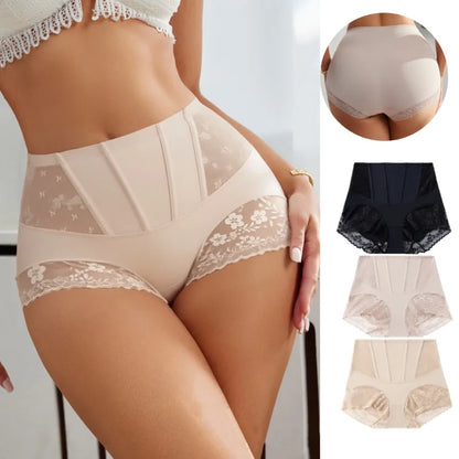 BZEL Women's Shaper Panties High-Waist Lace Sexy Lingerie Abdominal Tightener Comfortable Female Briefs Fishbone Waist Slimming