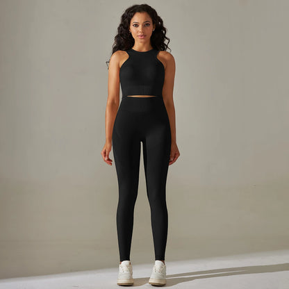 Women Yoga Set Sports Vest Gym High Waist Leggings 2Pcs Suit Seamless Workout Clothes Gymwear Workout Fitness Running Tracksuits
