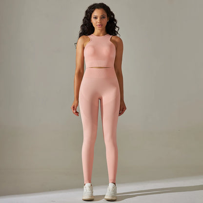 Women Yoga Set Sports Vest Gym High Waist Leggings 2Pcs Suit Seamless Workout Clothes Gymwear Workout Fitness Running Tracksuits