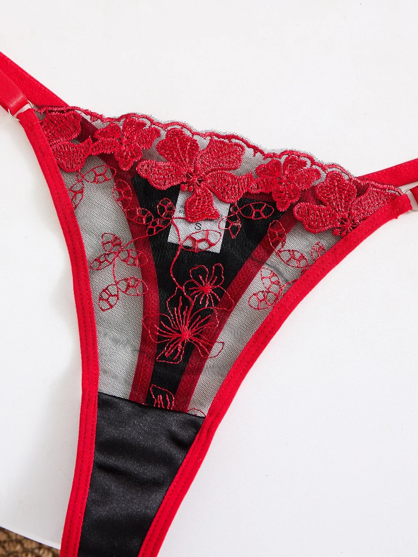Ladies' Wine Red Heart-shaped Design Embroidered Semi Transparent Comfortable Breathable Underwear Set, Suitable