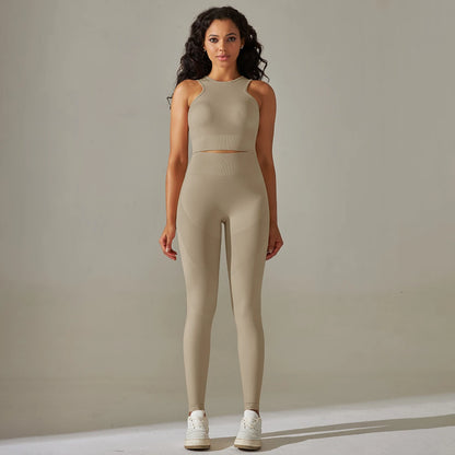 Women Yoga Set Sports Vest Gym High Waist Leggings 2Pcs Suit Seamless Workout Clothes Gymwear Workout Fitness Running Tracksuits